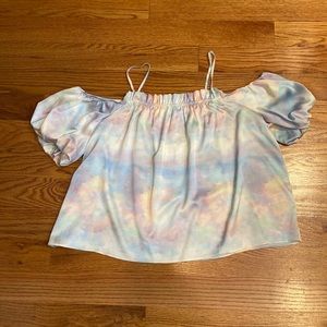 SOLD. Multicolor tie dye off the shoulder top. Size medium
